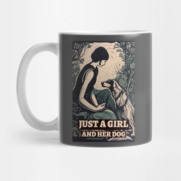 Just a girl and her dog, vintage, retro illustration by One Eyed Cat Design